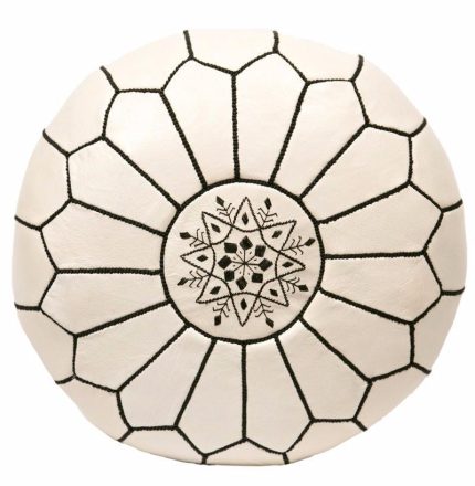 Moroccan leather pouf, Black on White