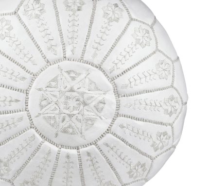 White Moroccan Leather Pouf Wholesale