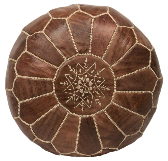 Moroccan leather pouf, Chestnut Wholesale