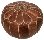 Moroccan leather pouf, Chestnut Wholesale