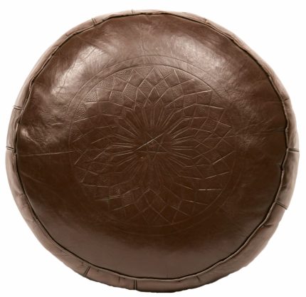 Solid Color Leather Pouf, Brown