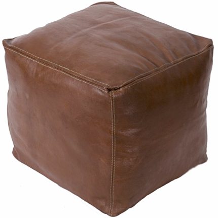 Havane Square Moroccan Leather Pouf