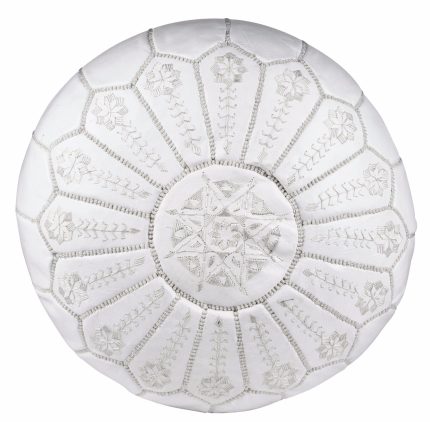 White Moroccan Leather Pouf Wholesale