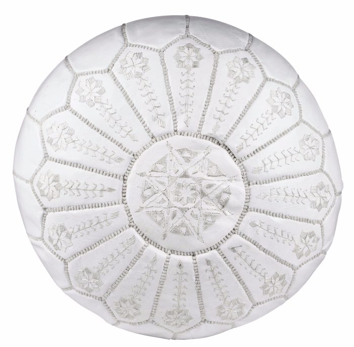 White Moroccan Leather Pouf Wholesale