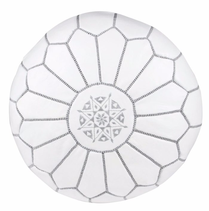 Moroccan leather pouf, Gray on White