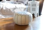 Moroccan leather pouf, Gray on White