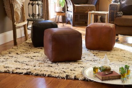 Havane Square Moroccan Leather Pouf