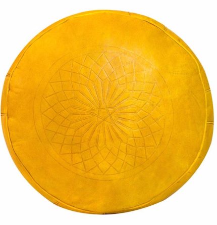 Solid Color Leather Pouf, Yellow