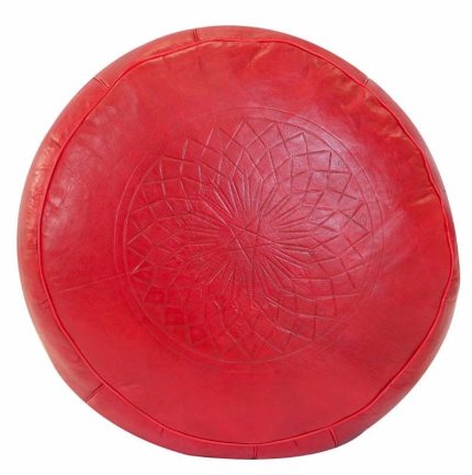 Moroccan Round Red Leather Pouf