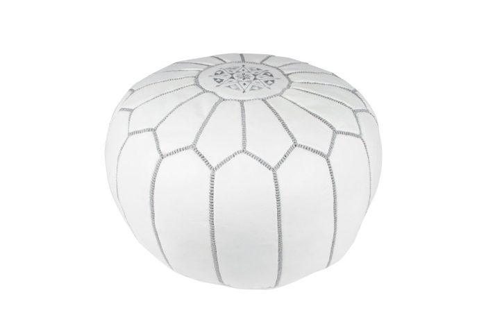 Moroccan leather pouf, Gray on White