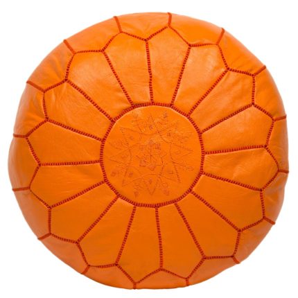 Moroccan leather pouf, Orange wholesale