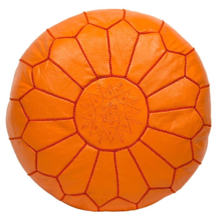 Moroccan leather pouf, Orange wholesale