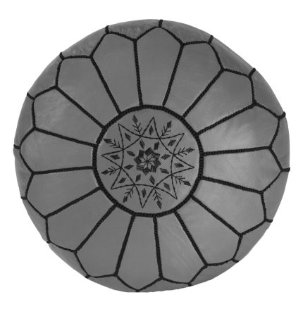 Moroccan leather pouf, Black on Grey