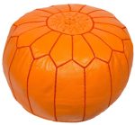 Moroccan leather pouf, Orange wholesale