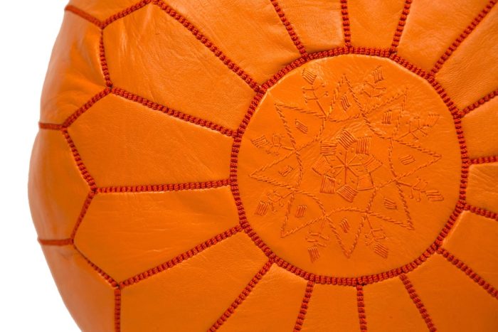 Moroccan leather pouf, Orange wholesale