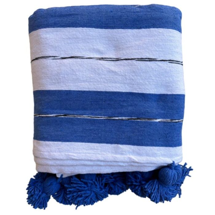 White and Blue Moroccan Blanket