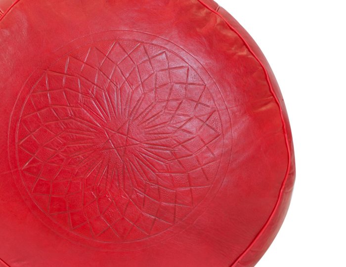 Moroccan Round Red Leather Pouf