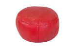 Moroccan Round Red Leather Pouf