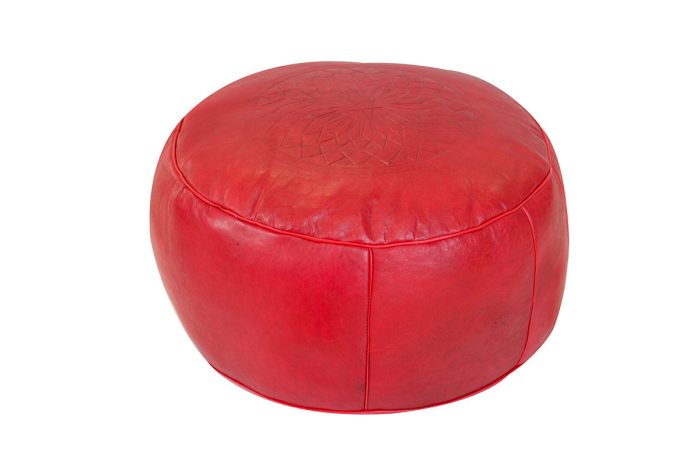 Moroccan Round Red Leather Pouf